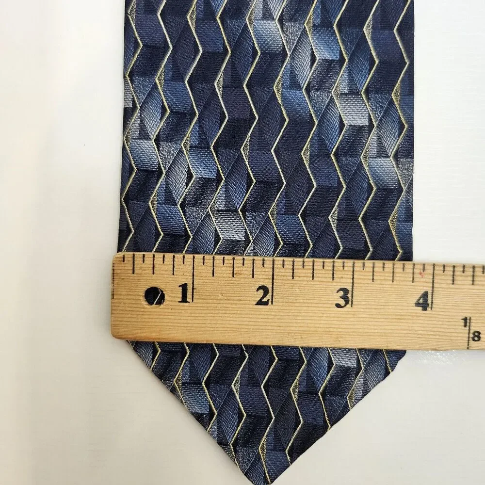 VTG Piattelli Platinum Tie Blue Gold ZigZag 100% Silk NeckTie 3.8